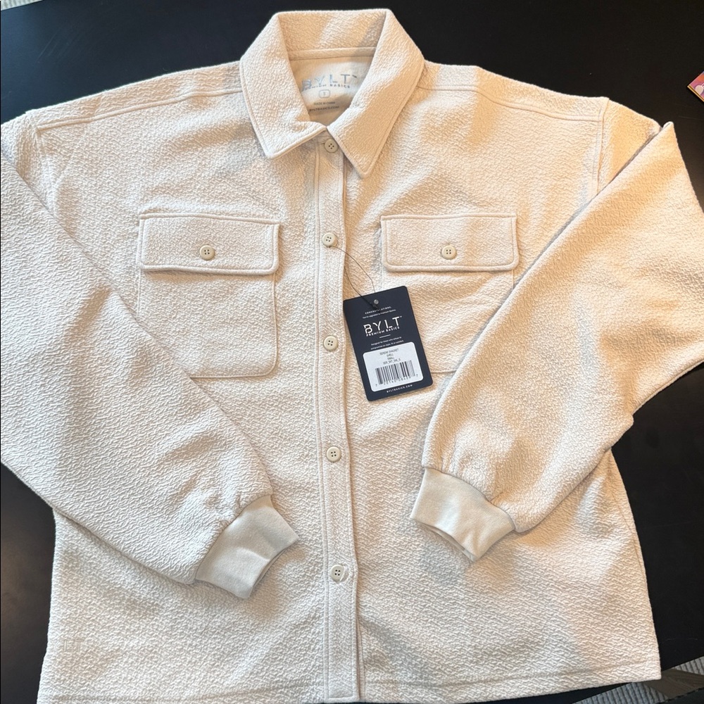 BYLT Premium Basics Shirt Jacket small Womens Serene Shacket cream  Button